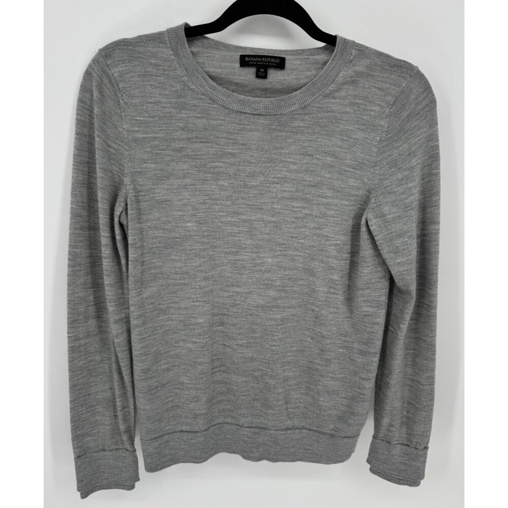 Banana Republic Gray Extra Fine Merino Wool Womens Crew Neck Long Sleeve Sweater